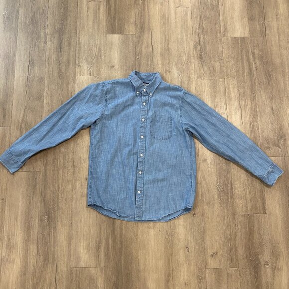 Lands’ End Men’s Blue Chambray Button Down Shirt Medium Traditional Fit 100% Cot - Picture 1 of 8